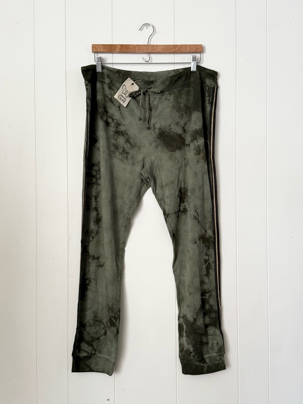 Johnny Was Calme Aydan Joggers Olive Tie-Dye Pants Side Stripes NWT XL